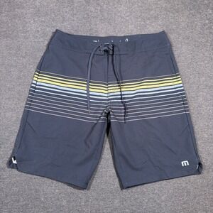 Travis Mathew Board Shorts Men 30 Blue Striped Swim Trunks Surf Golf Preppy